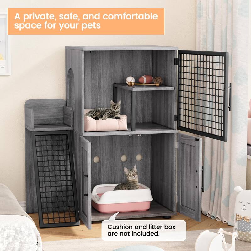 Modern Double Layer Cat Litter Box Enclosure, Hidden Cat Litter Box