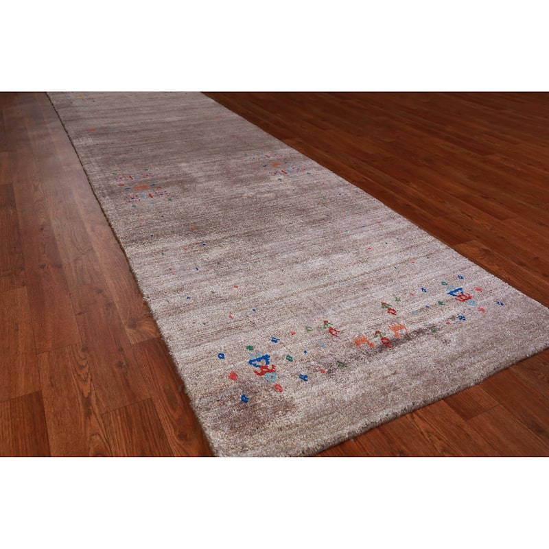 Hand Knotted Oriental 100% Wool Carpet Tribal Animal Pictorial Brown Gabbeh Runner Rug - 11' 9'' X 2' 7''