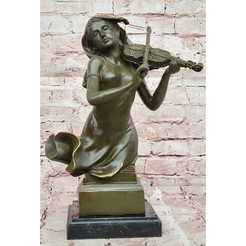 Female Violinist Bronze Sculpture - Classical Music Performer Art