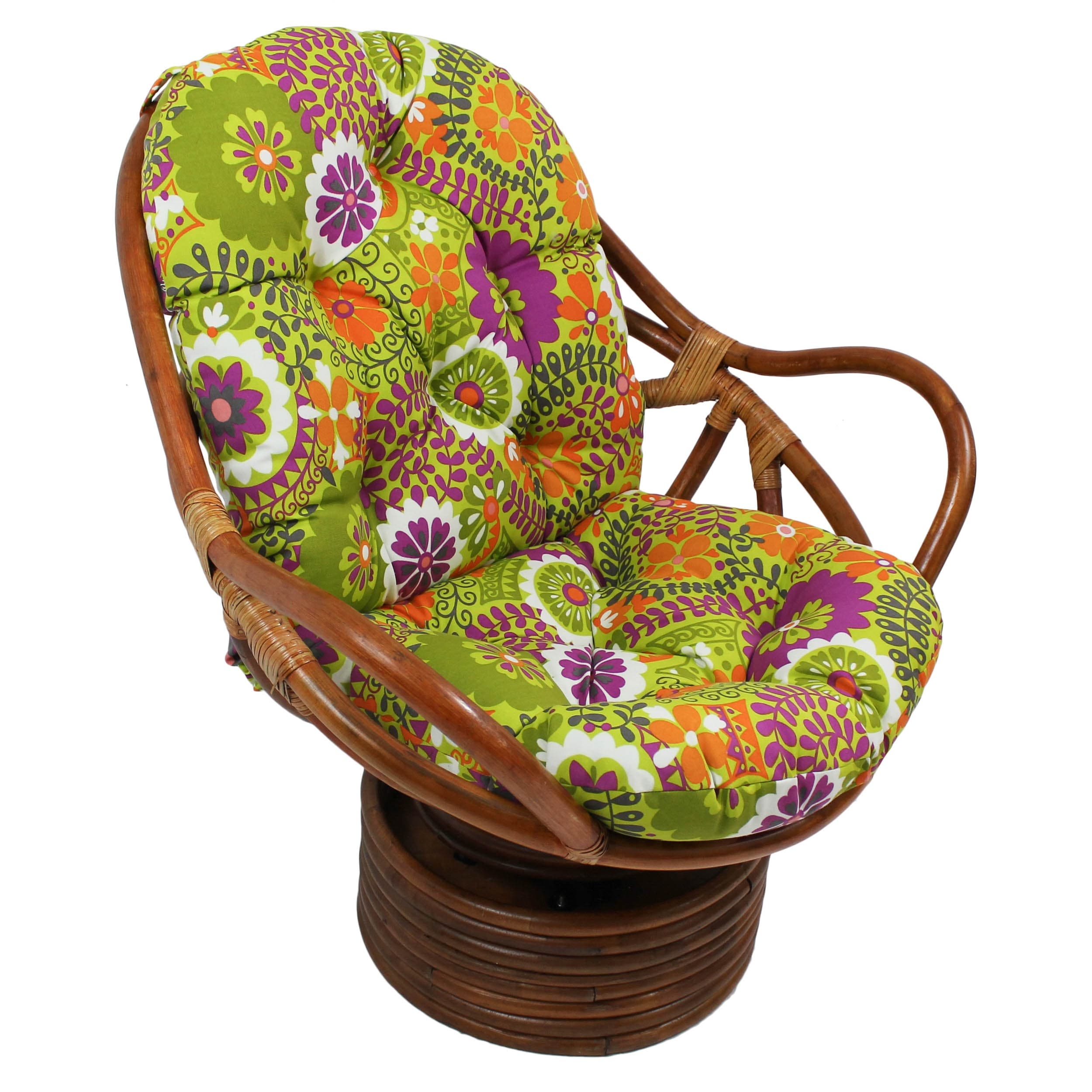 Bali Rattan Swivel Rocker with Patterned All Weather Cushion