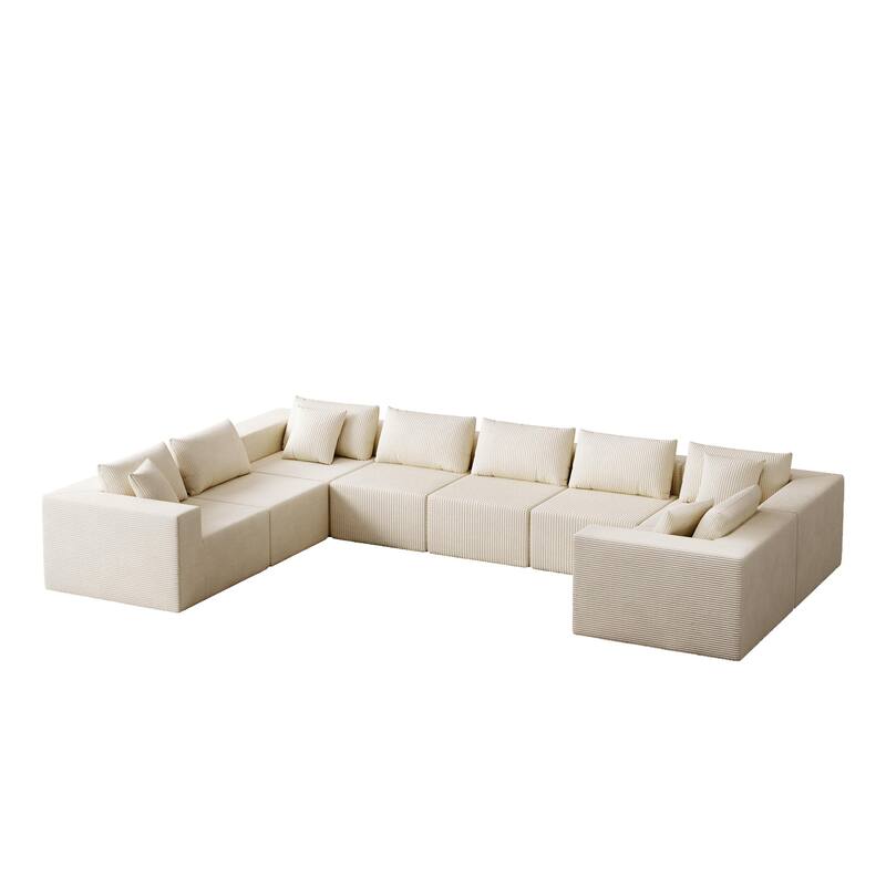 Modern Modular L Shaped Sectional Sofa with Corduroy Upholstery for Living Rooms or Apartments, No-Assembly