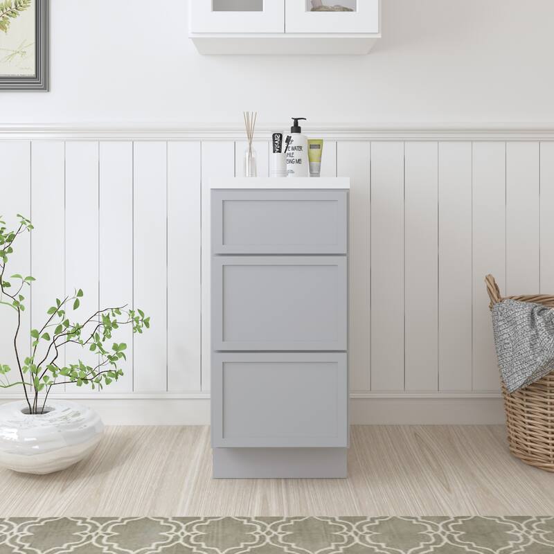 Vanity Art 15" Freestanding Single Base 3 Drawers Storage Cabinet - Gray