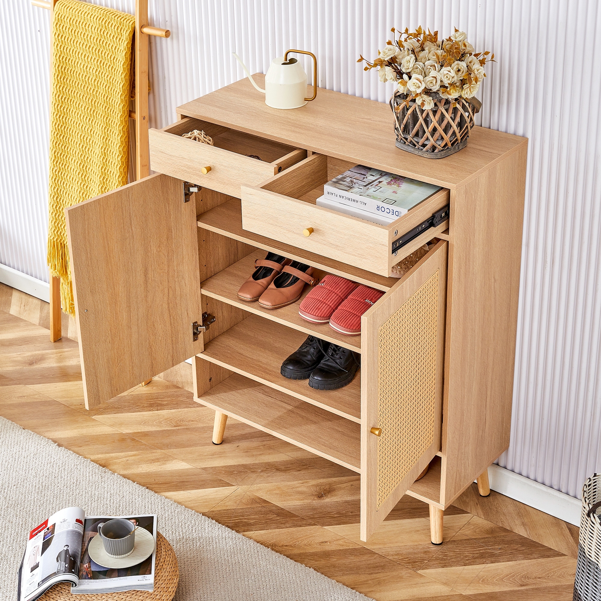 Solid oak shoe cabinet sales