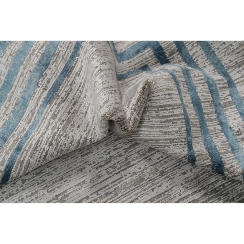 Machine Made Oriental Polyester Carpet Geometric Greys & Charcoal Distressed Area Rug - 7' 5'' X 5' 2''