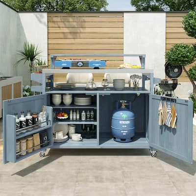 Outdoor Kitchen Island Rolling Grill Cart Sideboards Prep Table