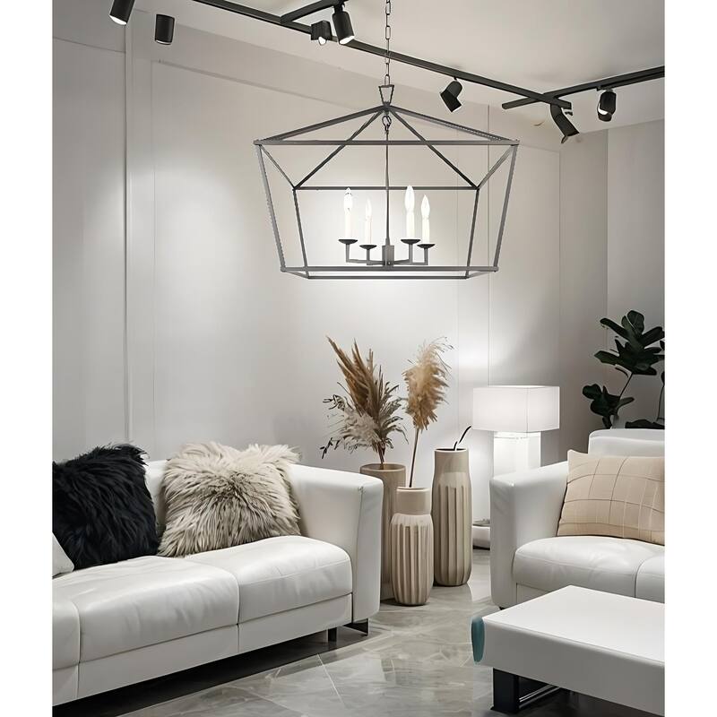 28 Inch Wide 4 Light Rustic Aged Iron Lantern Open Frame Chandelier