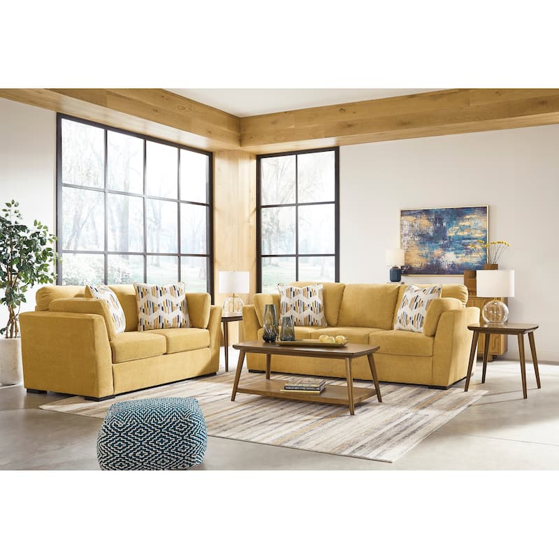 Roundhill Furniture Clareen 2-Piece Living Room Set, Sofa and Loveseat - Yellow