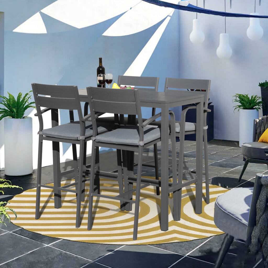 5-Piece Patio Aluminum Bar Set Outdoor Dining Set