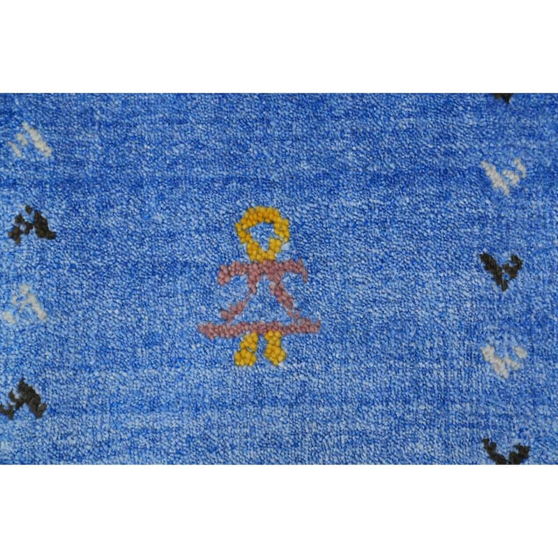 Hand Knotted Oriental 100% Wool Carpet Tribal Animal Pictorial Navy Blue & Blues Gabbeh Area Rug - 8' 10'' X 9' 4''