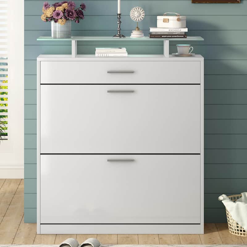 Modern Shoe Storage Cabinet with Adjustable Shelves and Flip Drawers for Hallway