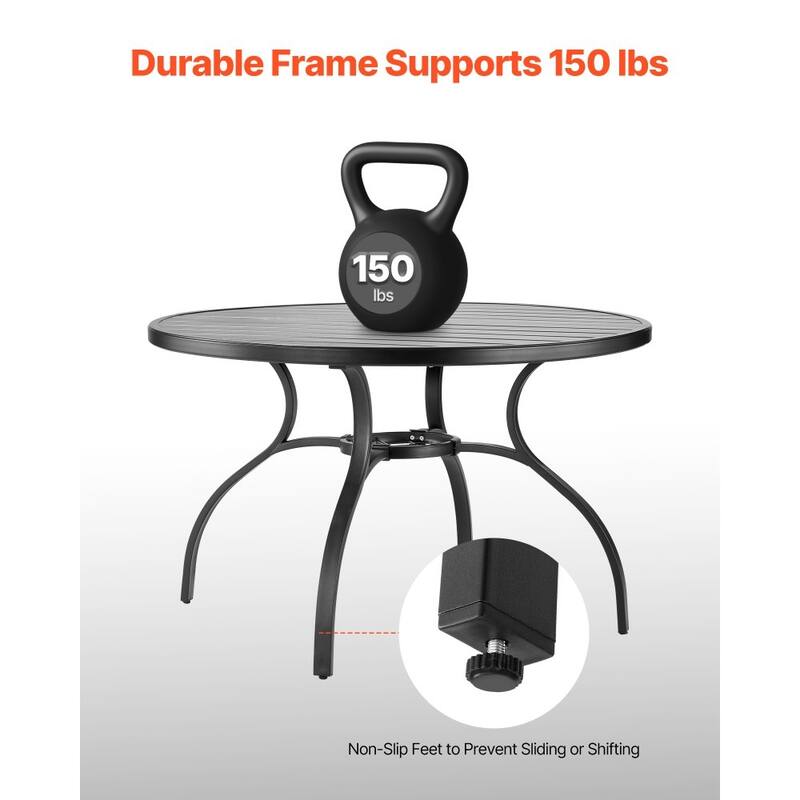 Outdoor Patio Dining Table Black Carbon Steel Weather Resistant Bistro Table with Umbrella Hole - 47x29 in