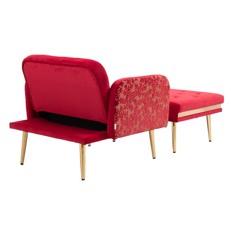 Velvet Upholstered Tufted Living Room Sleeper Chair With Ottoman