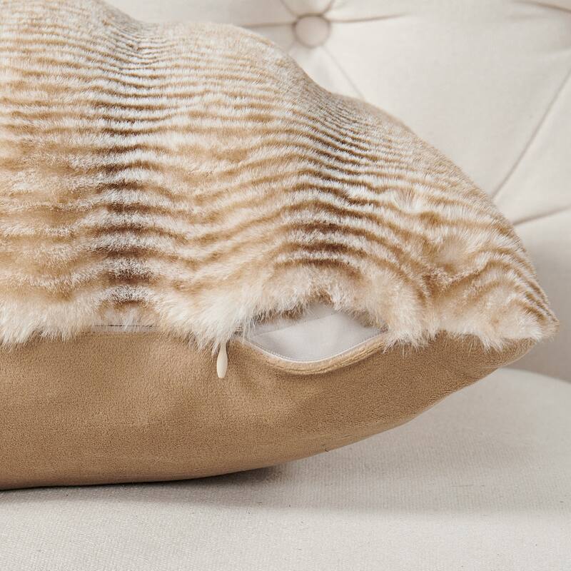 1 Pc Thick Stripe ImitativeRabbit FauxFur Pillow Shell
