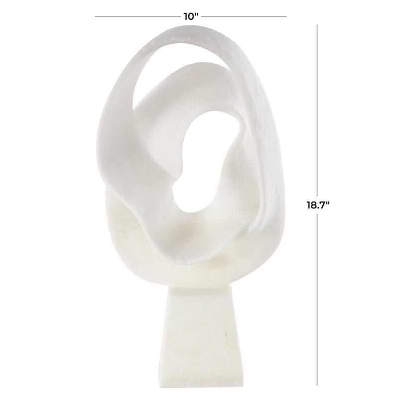 Polystone Abstract Textured Wave Decorative Sculpture with Elevated Base - White - Roche River Decor