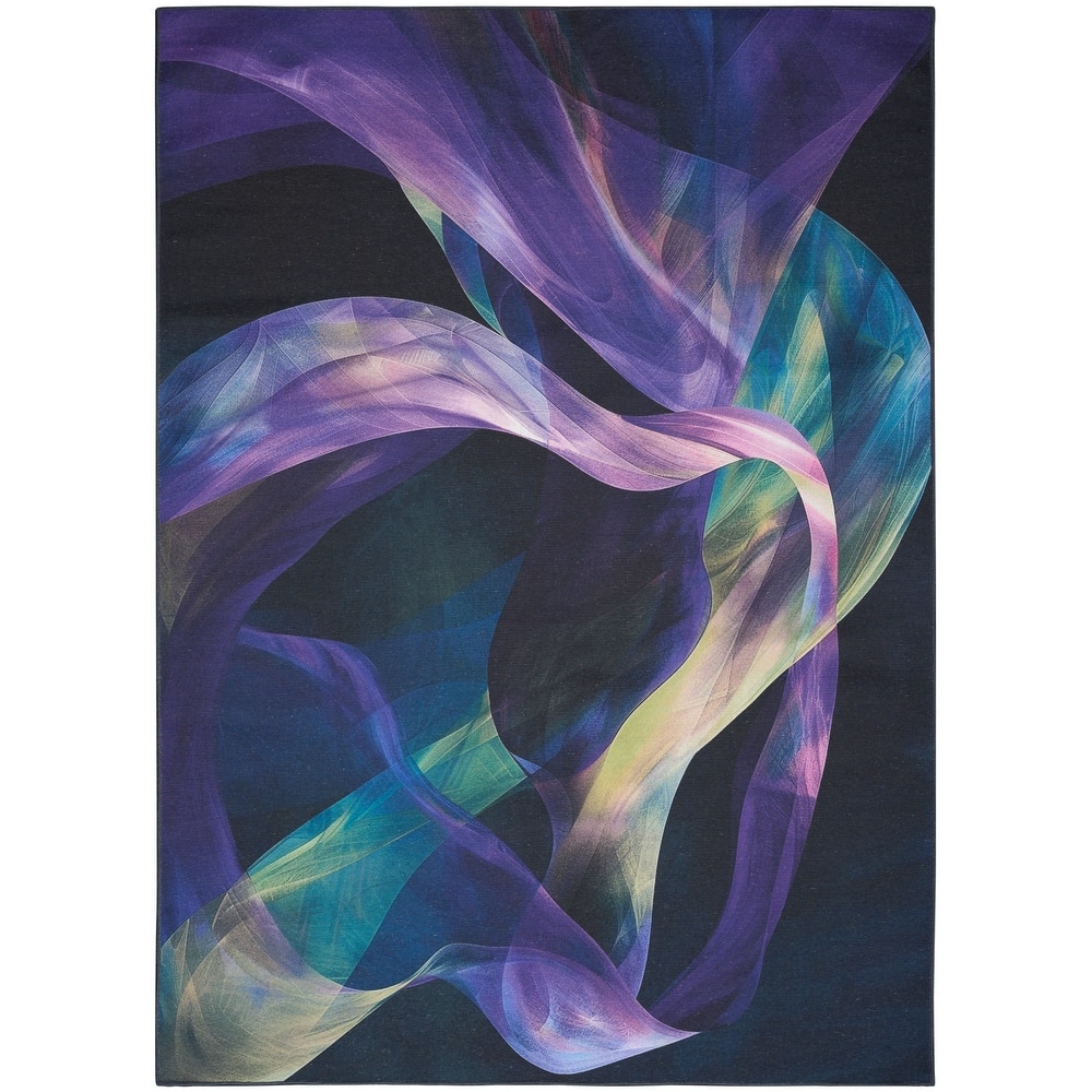 Nourison Washables Indoor only Blue Abstract Area Rug