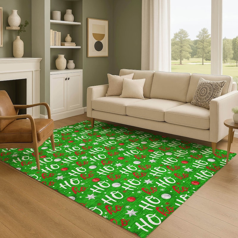 Premium Washable Super Soft Christmas Ho Ho Mayfield Rug - Green - 5' x 7'6"