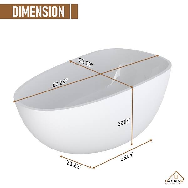 CASAINC 59 inch Glossy White Freestanding Solid Surface Egg Shaped ...