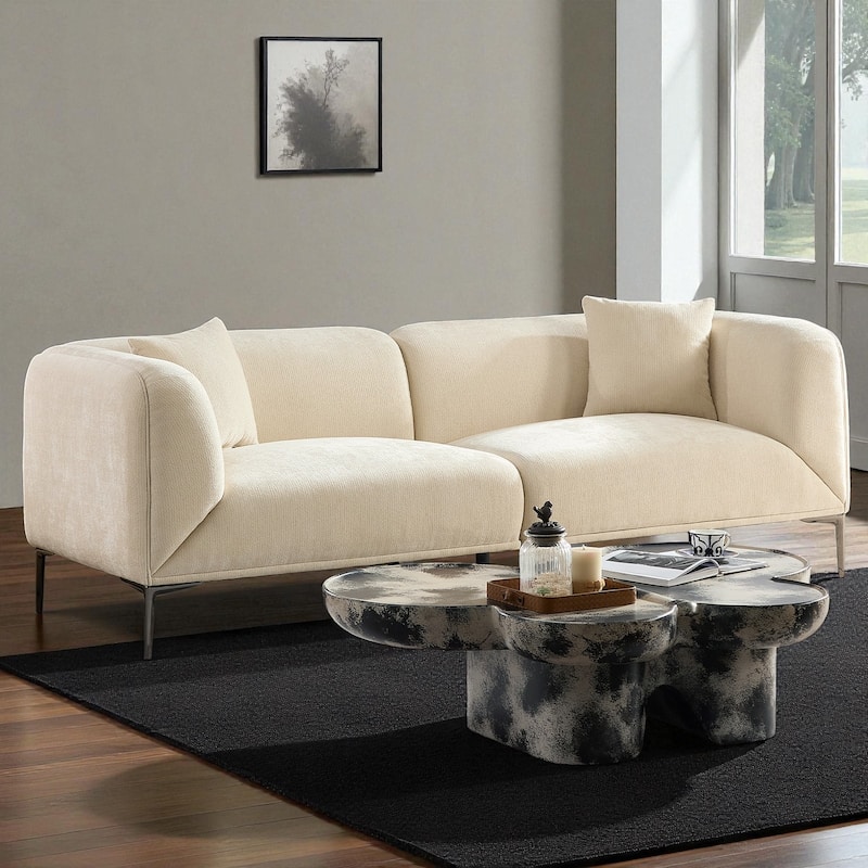 82.6" Modern Curved Boucle Sofa, Thick Cushions & Solid Wood Frame, Cozy Living Room Couch for Reading & Movie Nights