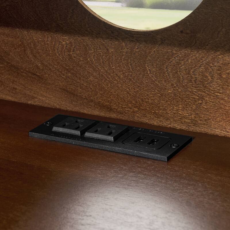 Mid Century Modern Fluted Nightstand with Charging Station USB Ports & Outlet Hole & 4 Solid Wood Legs