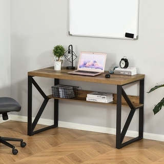 HOMCOM 47.25'' Home Office Computer Writing Desk, Corner Workstation, Study, Bedroom, Brown and Black