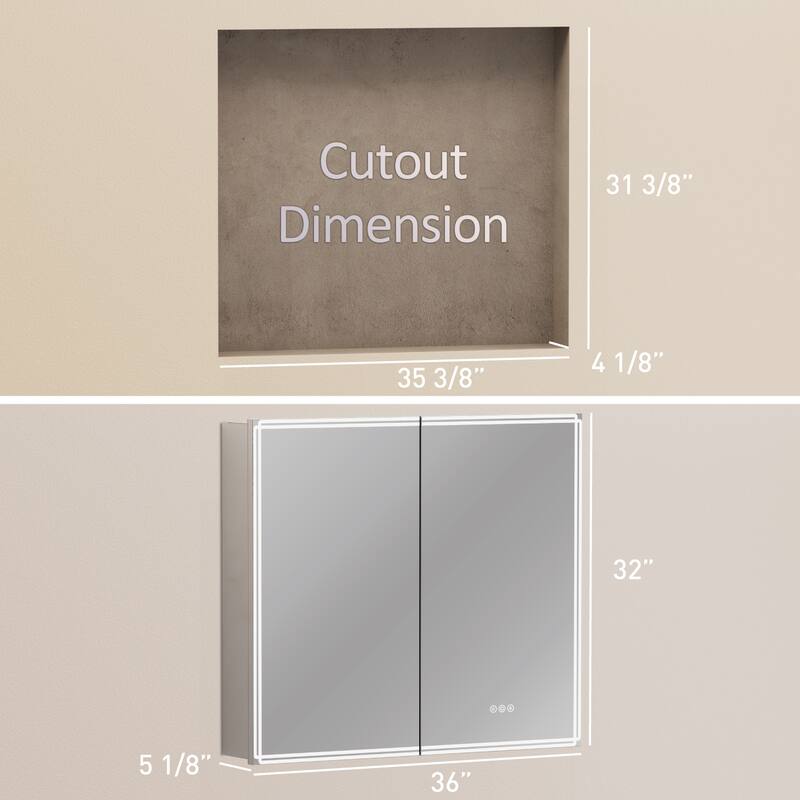 Alita Aluminum LED Medicine Cabinet with Mirror, Dimmable Light, Anti-Fog, Adjustable Shelves, Recessed or Wall Mount