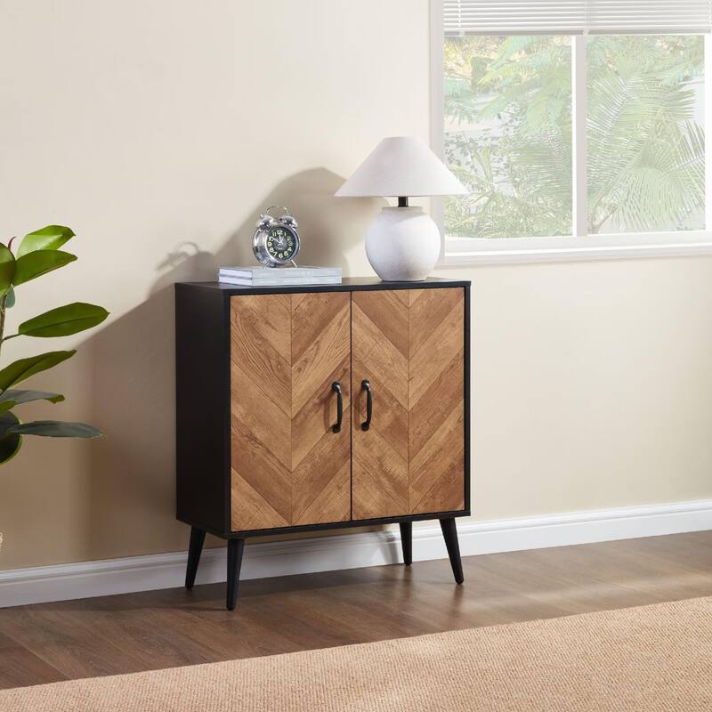 Homy Casa Herringbone Accent Cabinet, Adjustable Shelf, Living Sideboard - Black
