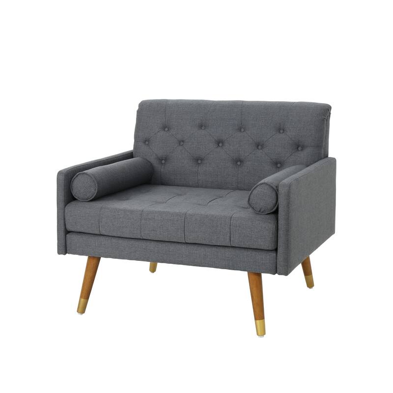 Mid-Century Fabric Upholstered Club Chair w/ Tufted Back, Wooden Legs