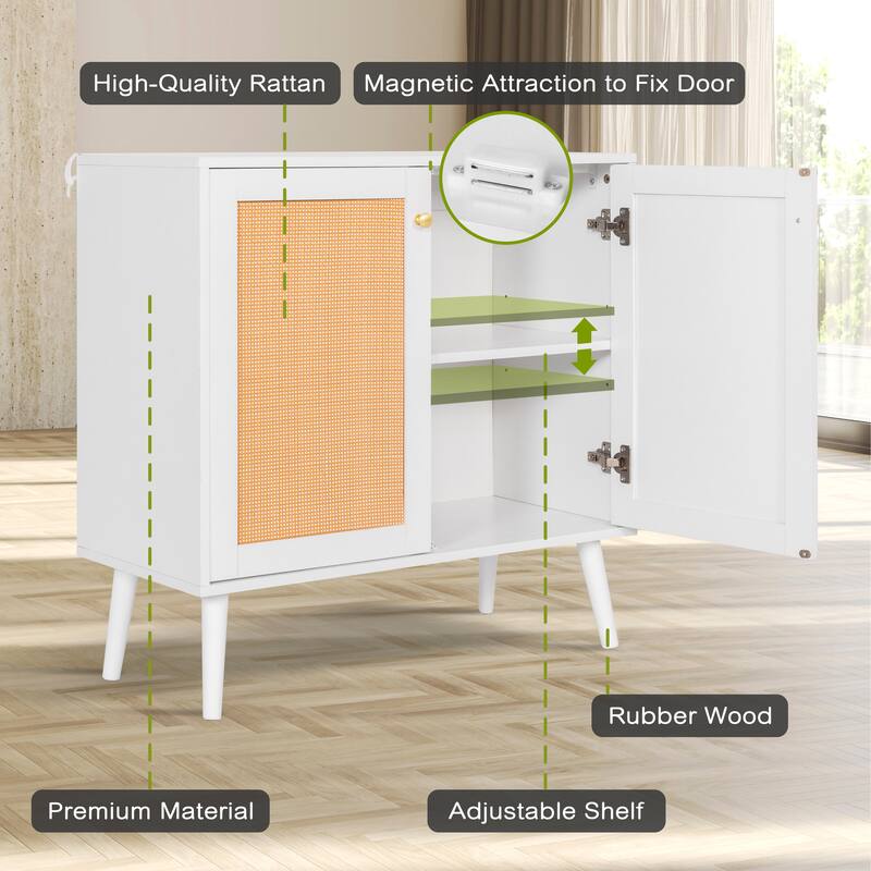Nuu Garden Accent Storage Cabinet, Sideboard Buffet Cabinet with Rattan Doors