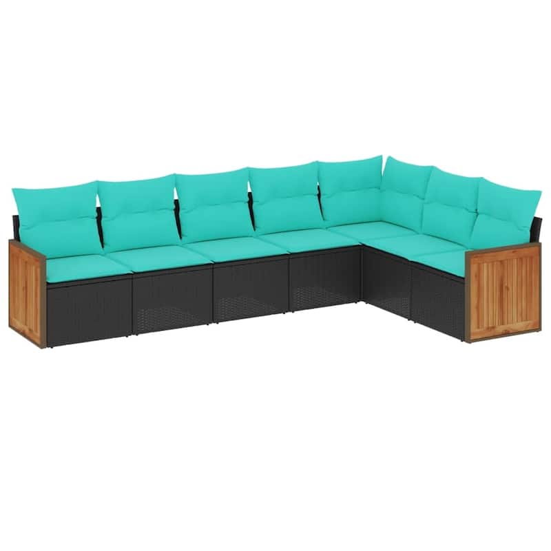 vidaXL 7 Piece Patio Sofa Set with Cushions Black Poly Rattan
