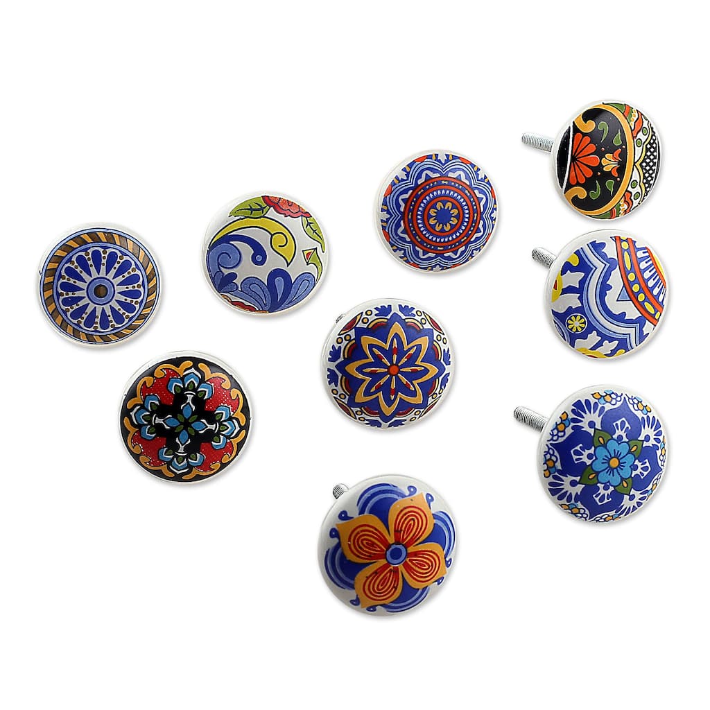 Novica Handmade Harmonious Beauty Ceramic Knobs (Set Of 9)