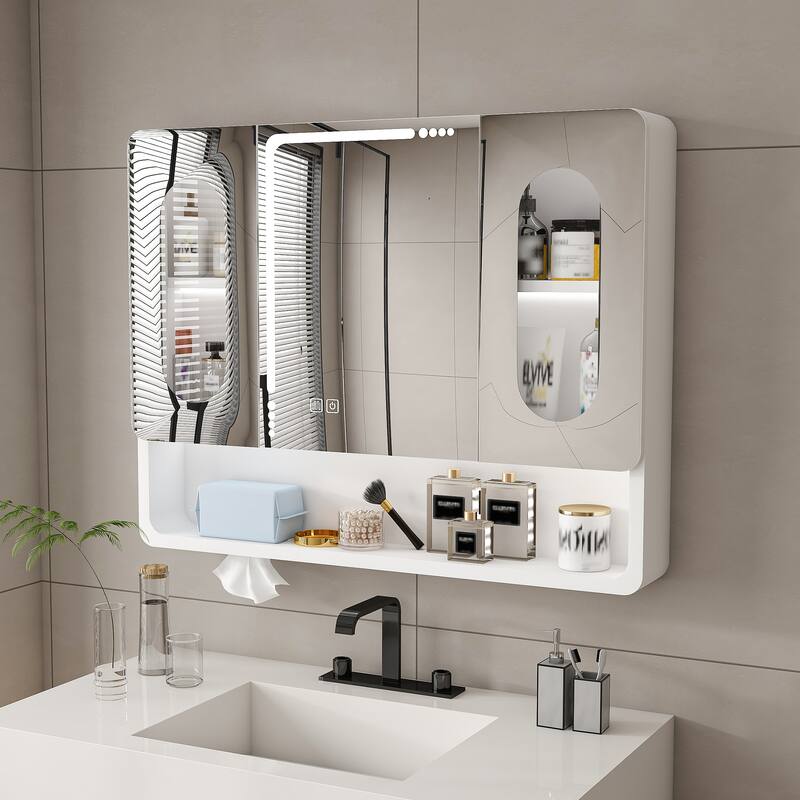 Wall Mounted Bathroom Mirror Cabinet with LED Lights, Anti-Fog & Explosion-Proof, Touch Control Medicine Cabinet
