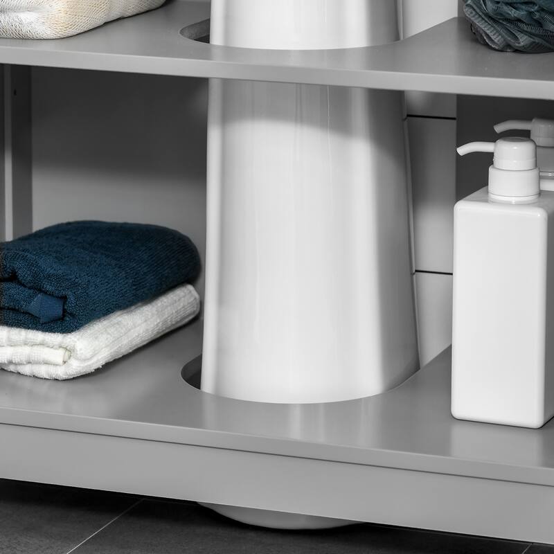 Space-Saving Bathroom Cabinet with U-Shaped Design, Enclosed Storage, and Adjustable Shelf for Sink Organization - 23.5in L