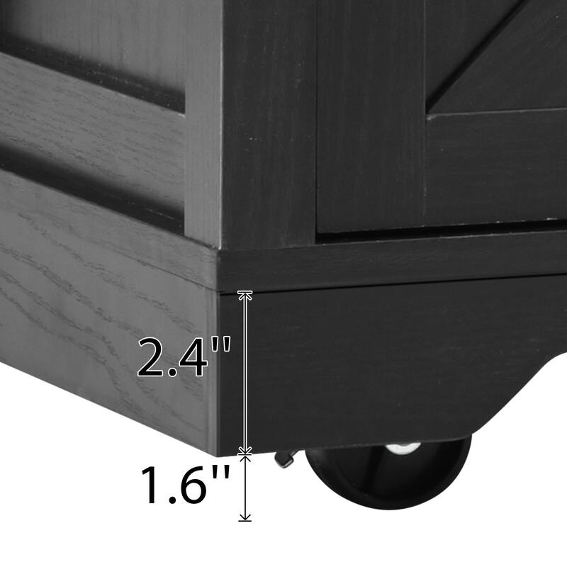 Sliding Barn Door Kitchen Island on Wheels w/ Drop Leaf & Power Outlet