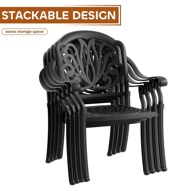 3/5-Piece Cast Aluminum Outdoor Dining Set with 30.71 in. Round Table and Random Color Cushions