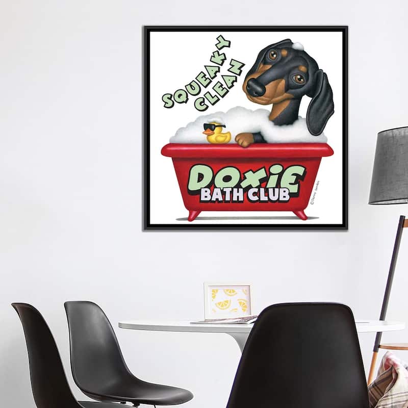iCanvas "Black Dachshund Squeaky Clean" by Danny Gordon Framed Canvas Print