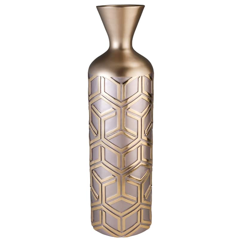 Polyresin Floor Vase, Geometric Cylinder Shape Watertight - Rose