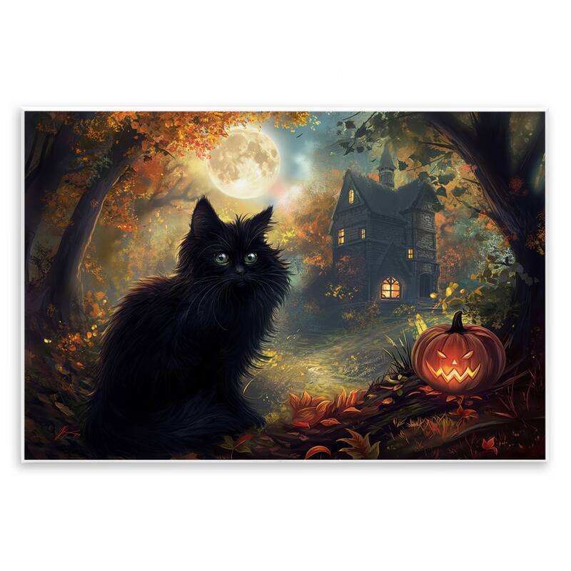 Stupell Black Cat & Haunted Mansion Wall Plaque Art Design By Wumples - 19 x 13