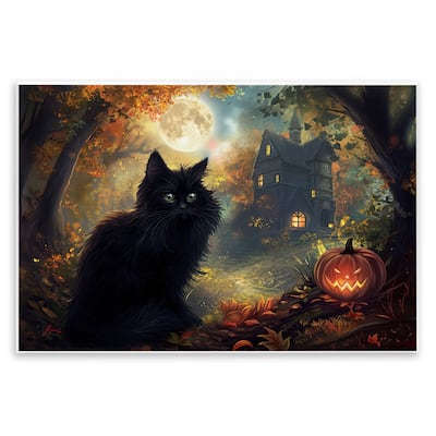 Stupell Black Cat & Haunted Mansion Wall Plaque Art Design By Wumples