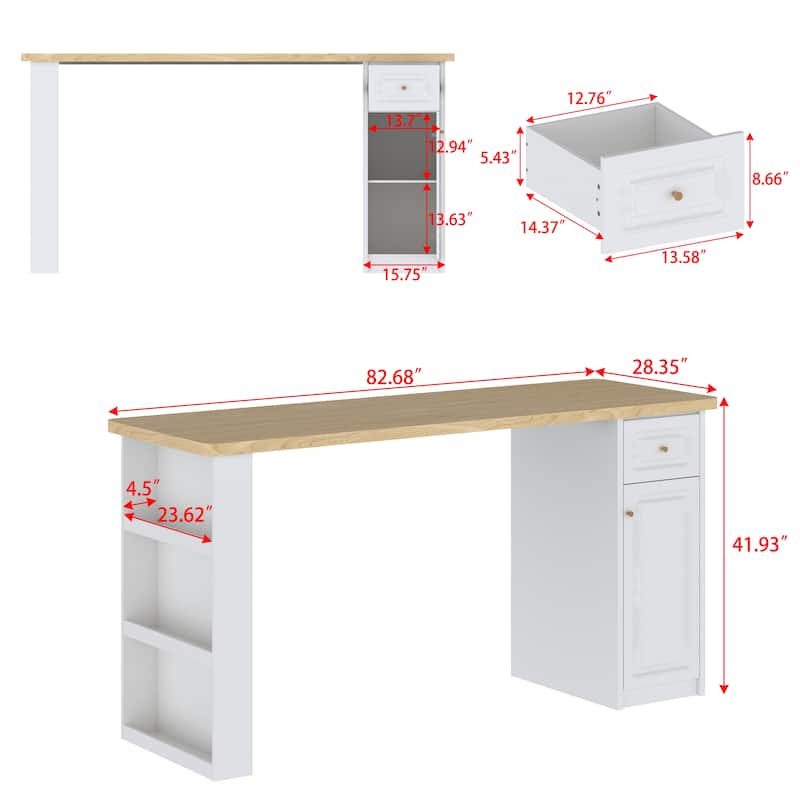 Work Table with Storage Cabinet,Natural Wood Top Kitchen Island Small Ding Table - N/A