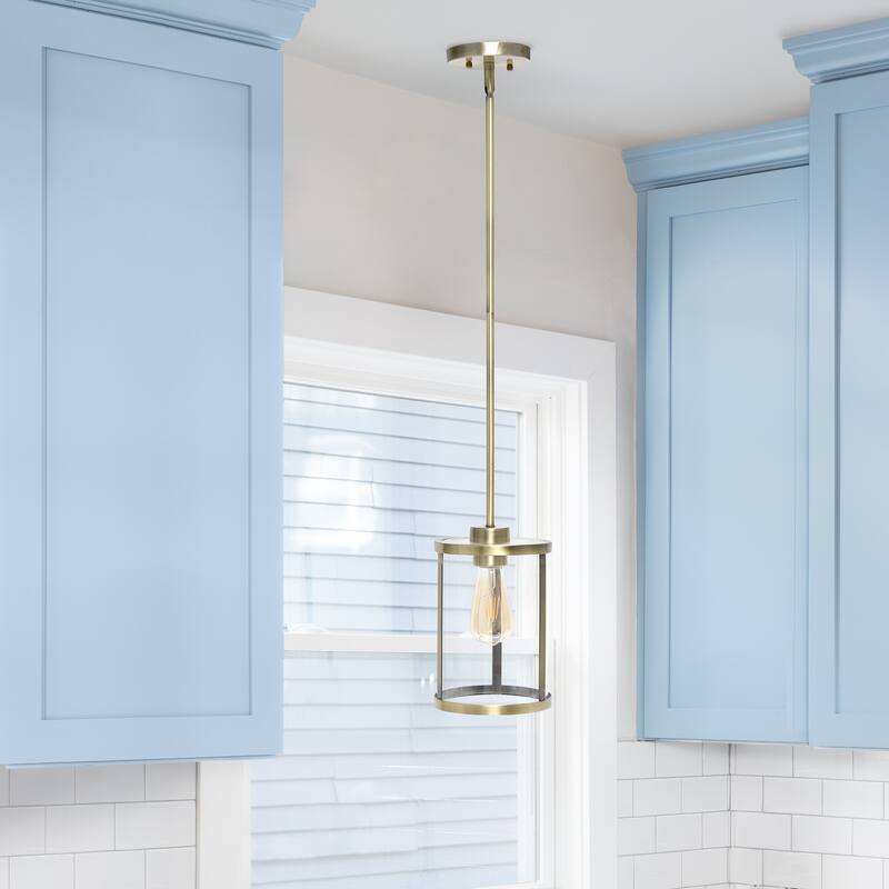 Craftsman 9.25" 1-Light Pendant - Antique Brass Metal & Glass - Kitchen Island Foyer Lighting - 9.5