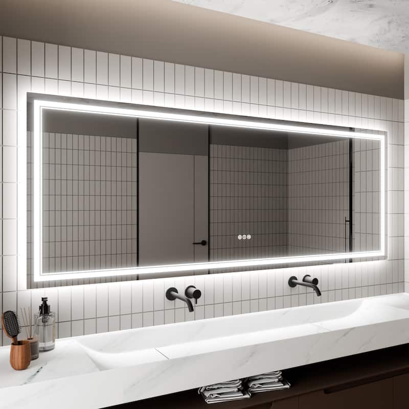 32''×84'' Wall-Mounted Bathroom Vanity LED Mirror with Anti Fog, Dimmable Touch Button, Front and Back Light