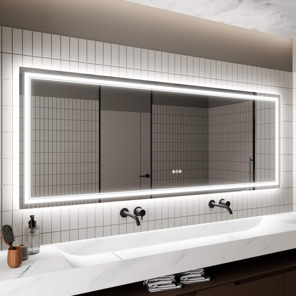32''×84'' Wall-Mounted Bathroom Vanity LED Mirror with Anti Fog, Dimmable Touch Button, Front and Back Light