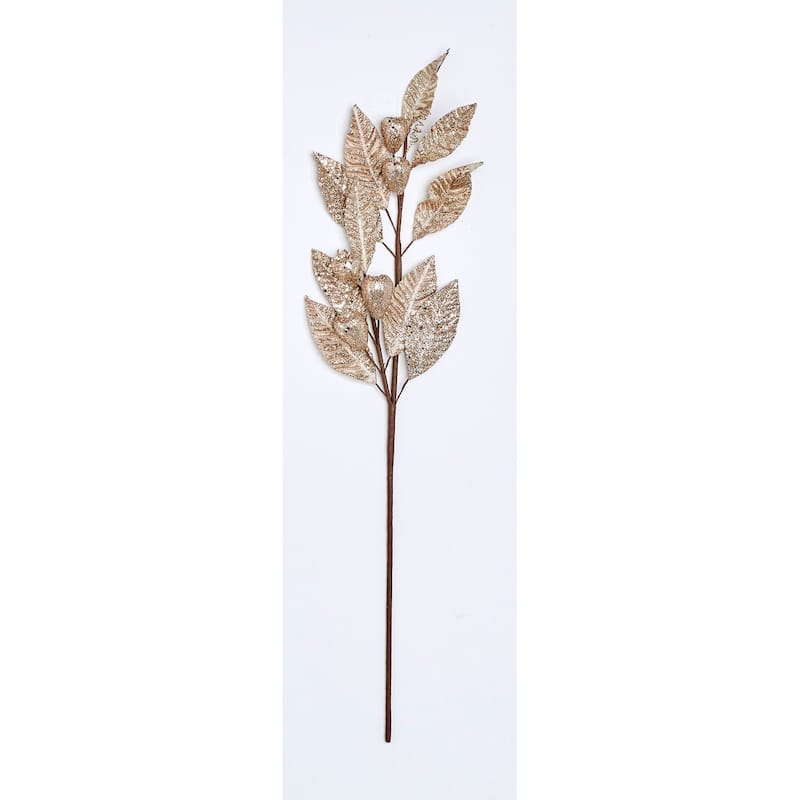 26" Glitter Pod & Leaf Spray, Champagne, Set of 3 - Champagne