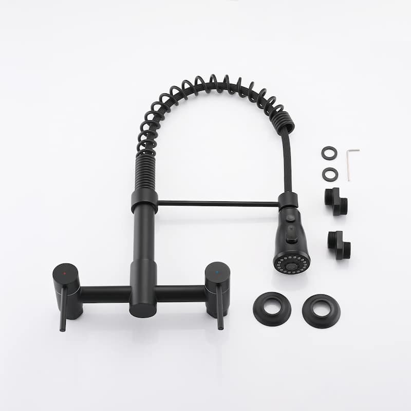 PROOX Double Handle Kitchen Faucet with Pull Out Sprayer Wall Mounted