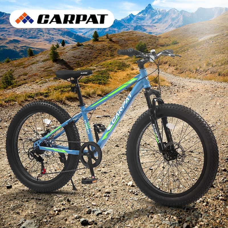 Fat Tire Mountain Bike - Shimano 7 Speeds, Dual Disc Brake, High-Carbon Steel Frame, Front Suspension, Adult/Youth - 24