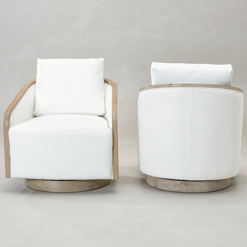 KINWELL 30" Wide Fabric Upholstered Swivel Barrel Chair, Accent Armchair for Living Room, Bedroom