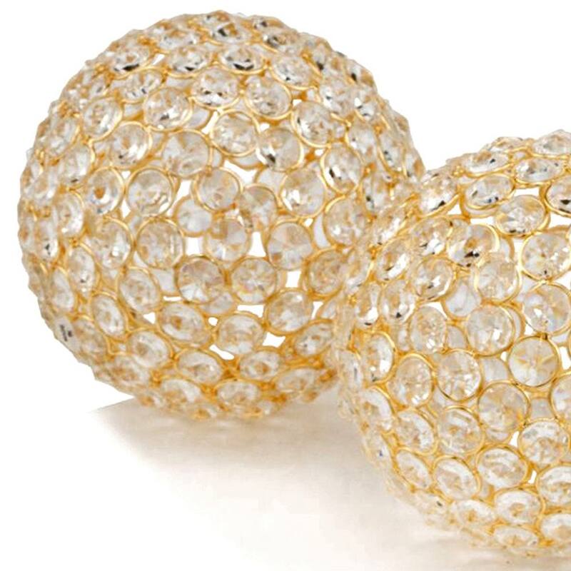HomeRoots Set Of Two 5" Gold And Faux Crystal Bling Spheres - 5' X '5' X '5