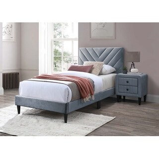 Twin Size Velvet Platform Bed with Adjustable Headboard and 12-Slat ...