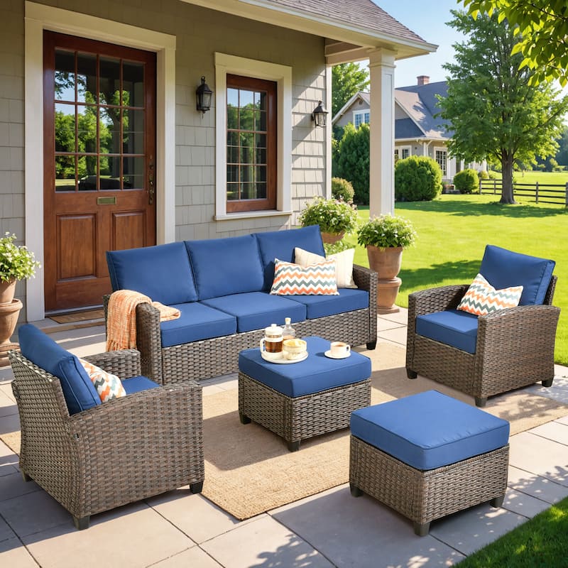 XIZZI 5-piece Patio Furniture Conversation Seating Set - Navy Blue