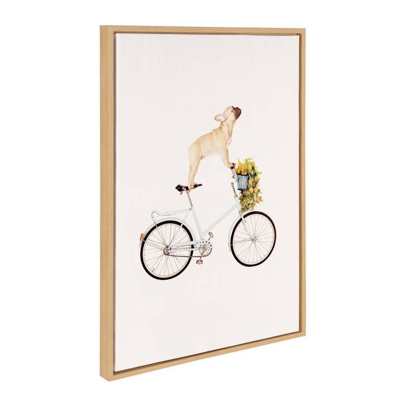 Kate and Laurel Sylvie Frenchie Bulldog Framed Canvas By Amy Peterson - 23x33 - Plastic - Natural